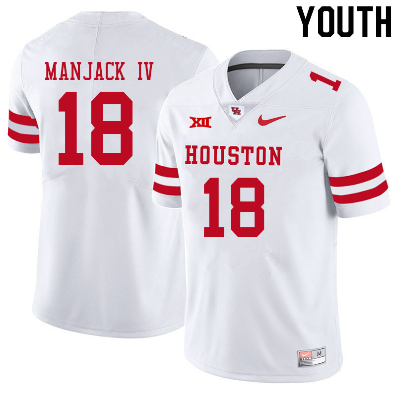 Youth #18 Joseph Manjack IV Houston Cougars College Big 12 Conference Football Jerseys Sale-White - Click Image to Close